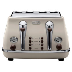 De'Longhi CTOV4003BG Vintage Icona Toaster, 4-Slice, Cream